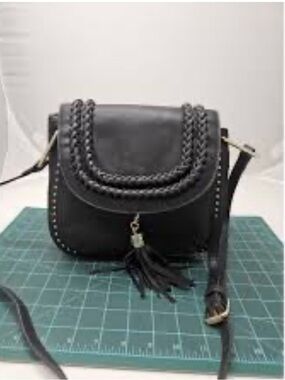 Black Braided Flap Tassel Crossbody Bag - Unbranded